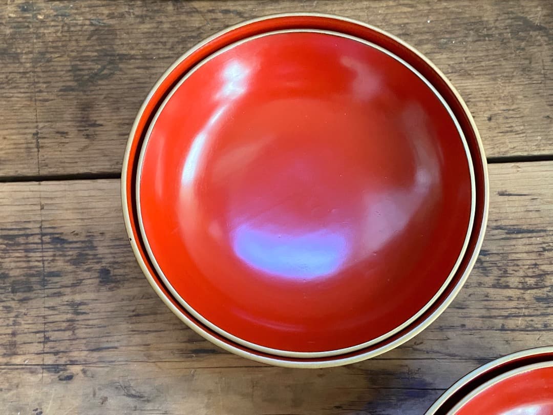 いろはにほへと 輪島塗 金縁 煮物椀 5客 / 朱漆 漆器椀 懐石椀