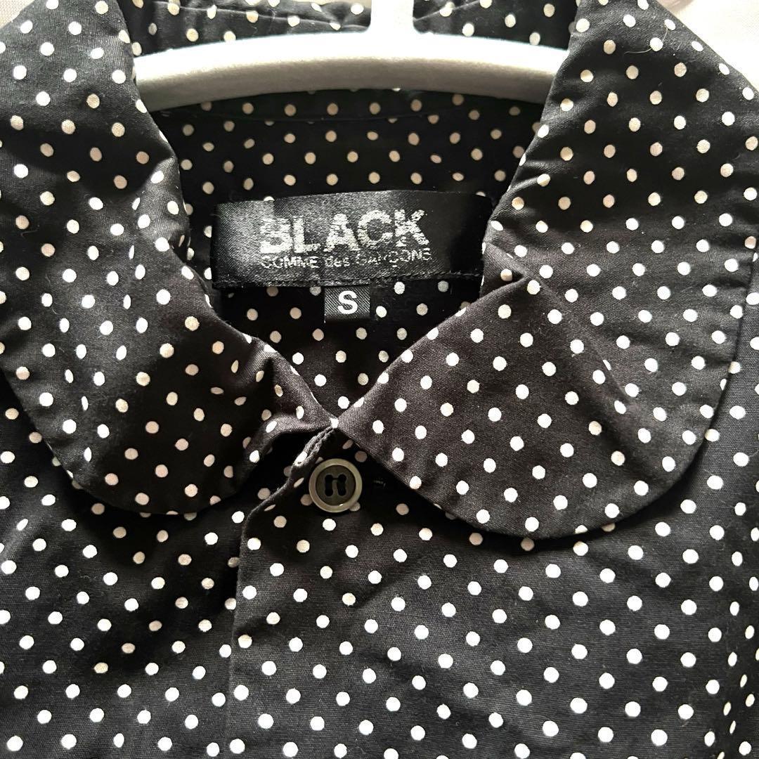 希少 08年製 ブラックコムデギャルソン ドット柄 丸襟 デザインシャツ