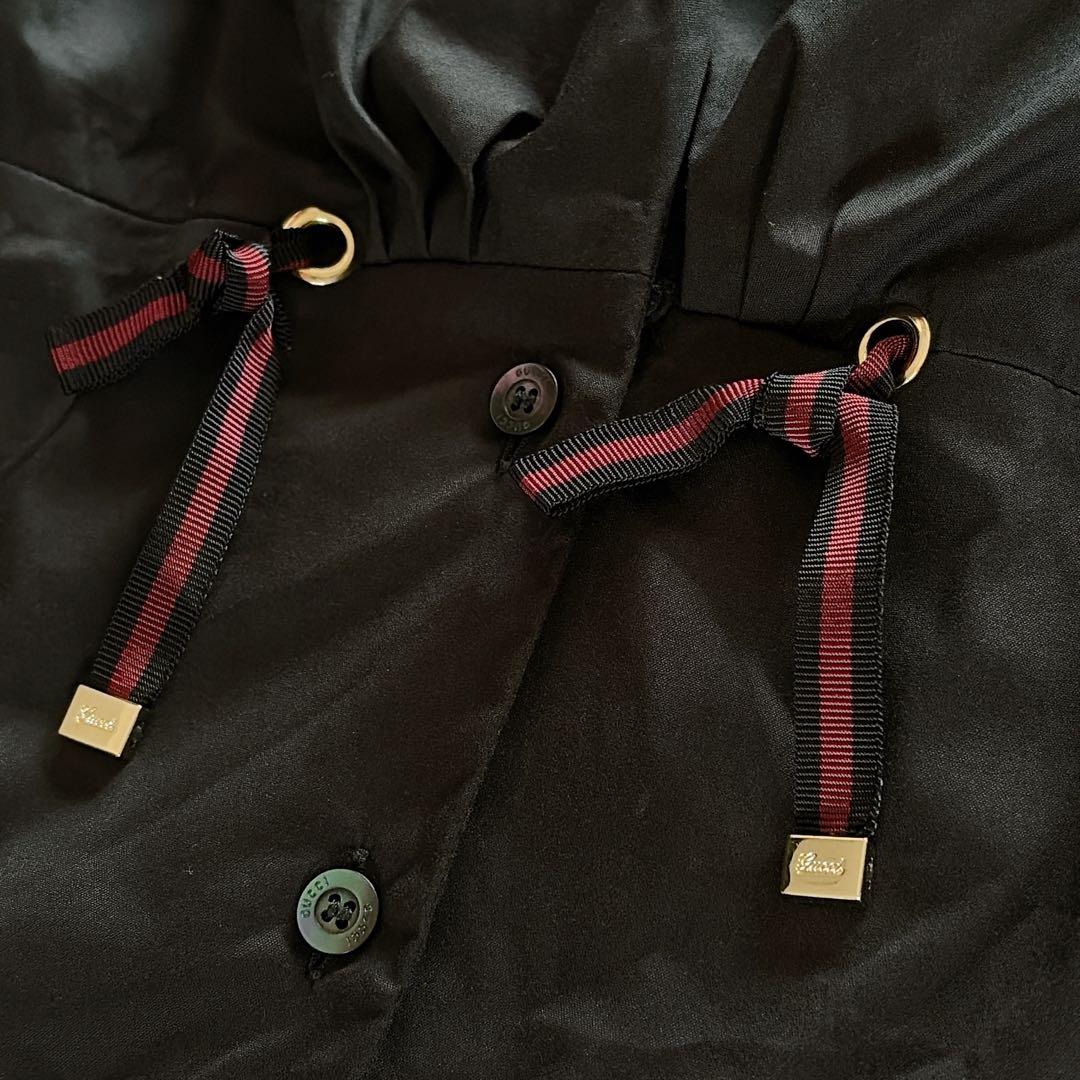 美品✨希少【グッチ】シェリーラインリボン付き長袖シャツ ロゴ刻印ボタン 黒 40