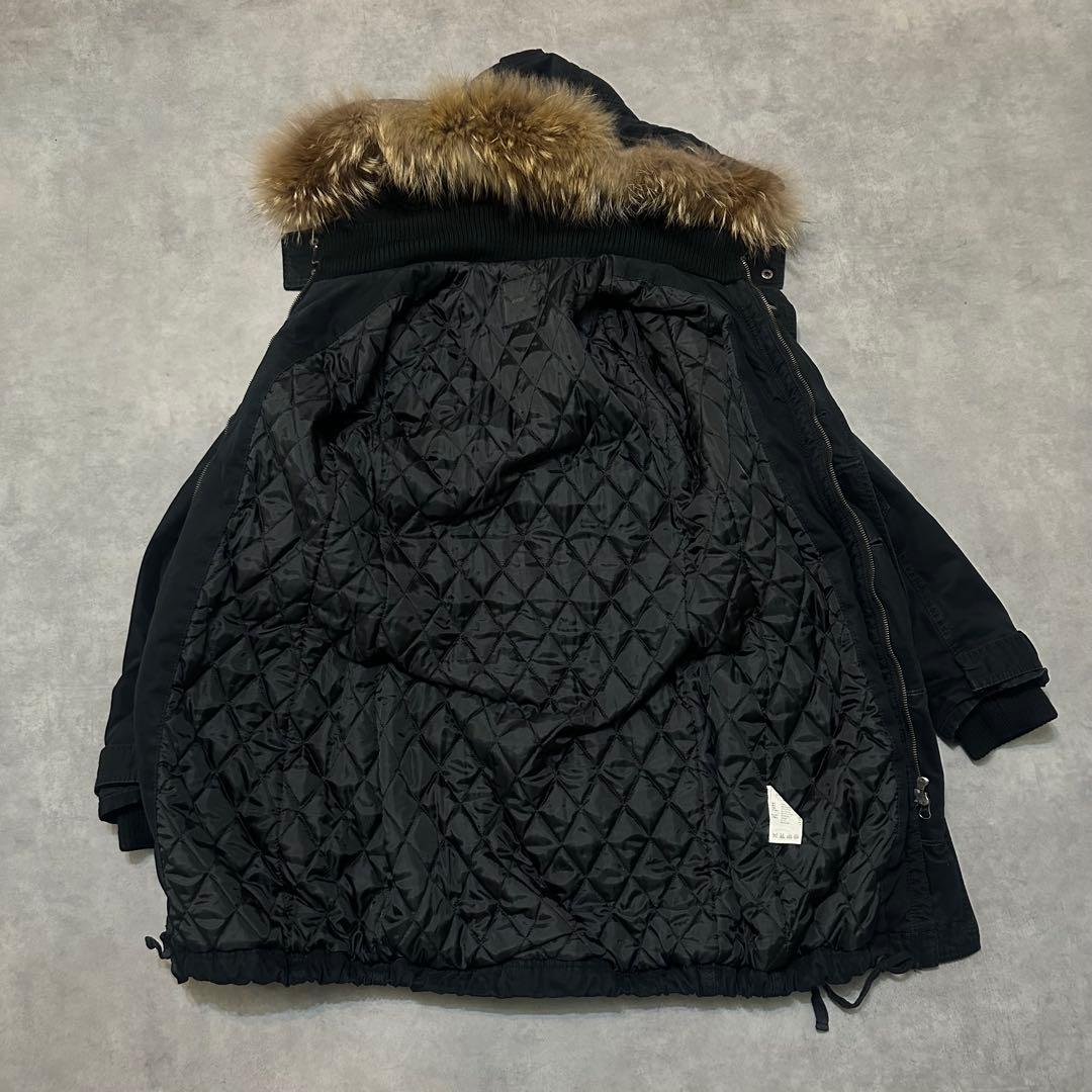 平成ギャル y2k　リアルファー付きミニタリーモッズコート　黒　グランジ　ダウン