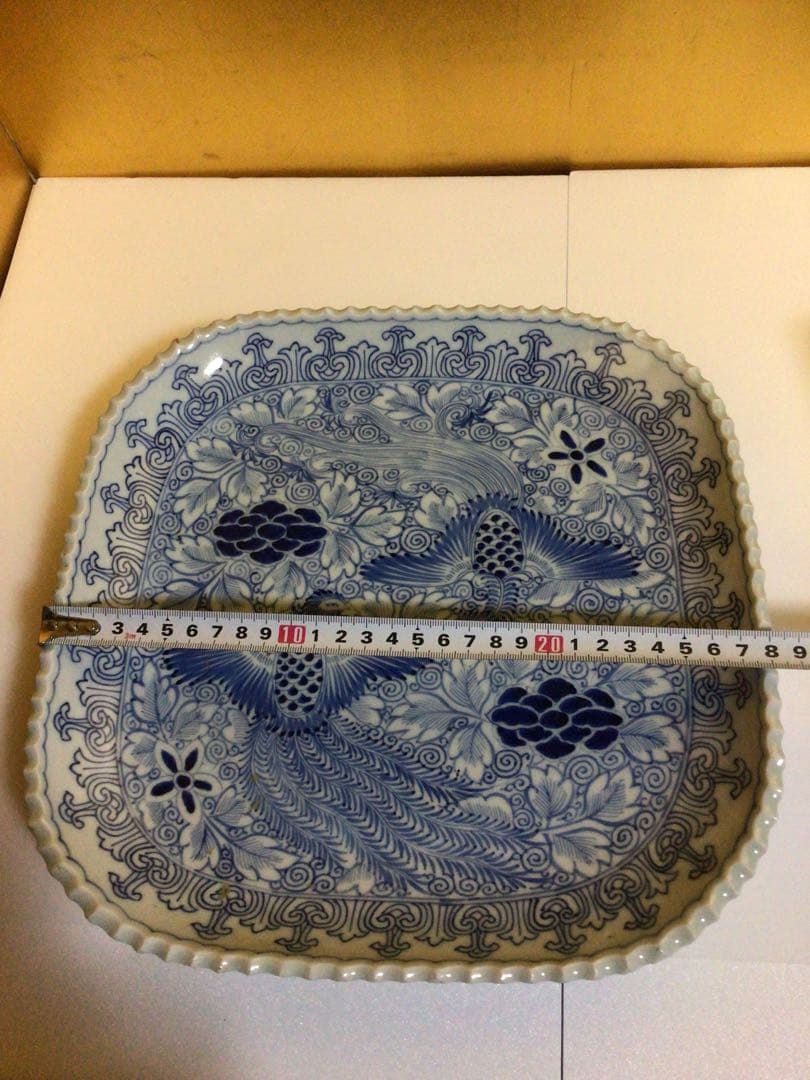 古伊万里 四角皿 幅約28.3センチ 木箱付き