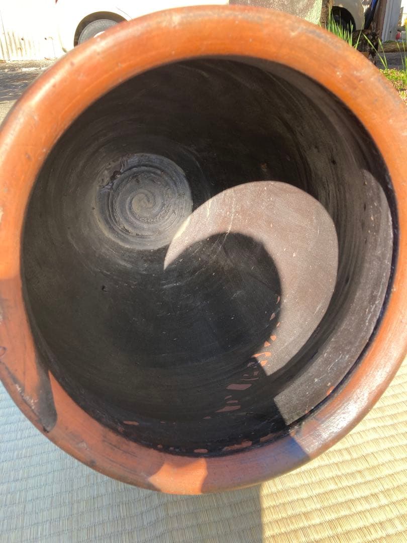 【存在感抜群】 古い甕 貯蔵壺 古民具 時代物 陶器 ごげ茶59センチ。