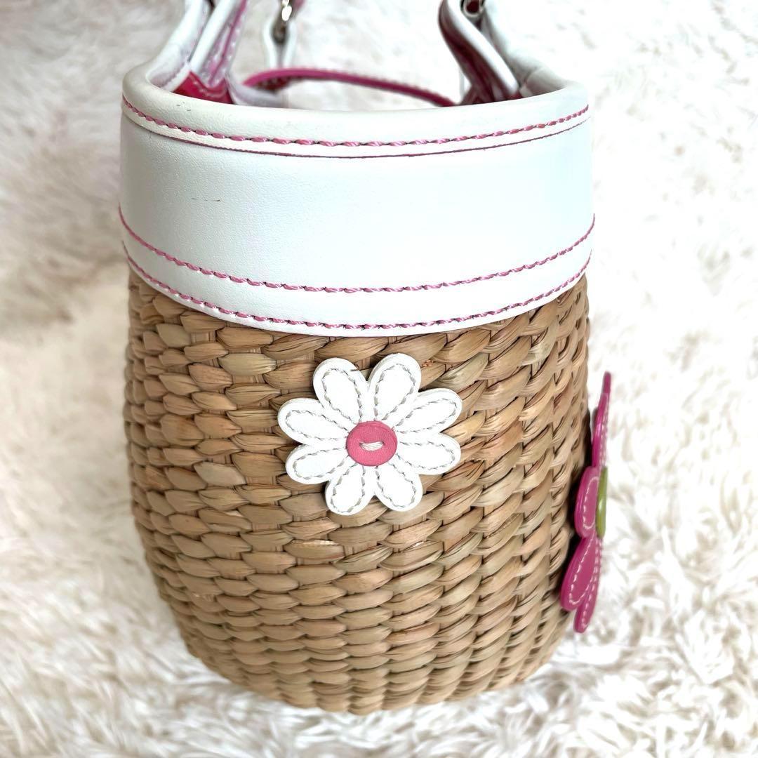 美品✨コーチ　フラワーモチーフ ストローバッグ かごバッグ 花 ソーホー　保存袋