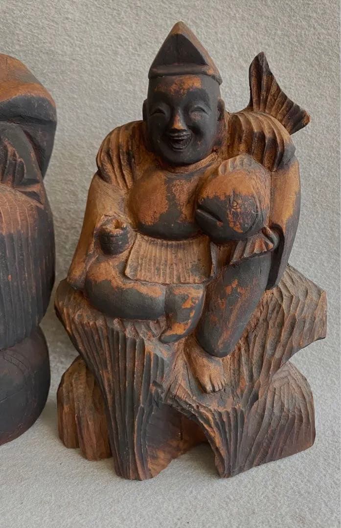 【レトロ】木彫り／恵比寿・大黒天の置物