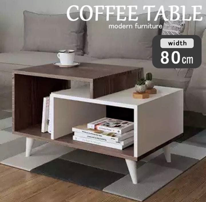 テーブル センターテーブル ローテーブル リビング バイカラー 収納棚付き 白