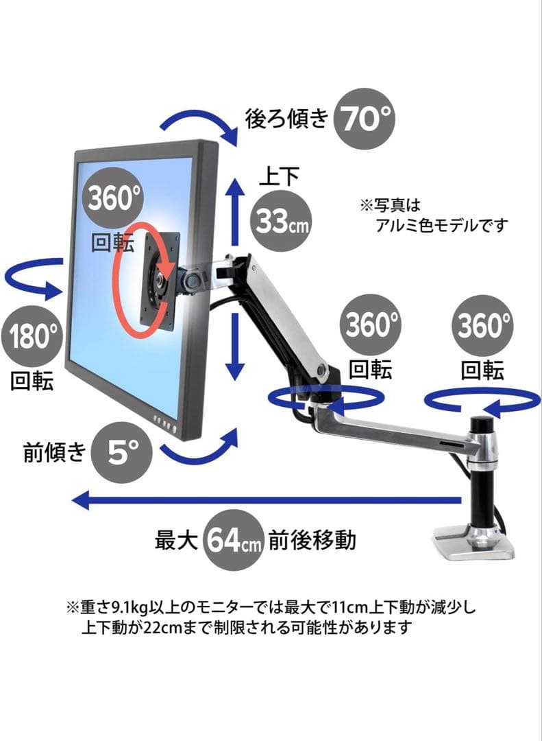 エルゴトロンLX モニターアーム デスクマウント ホワイト