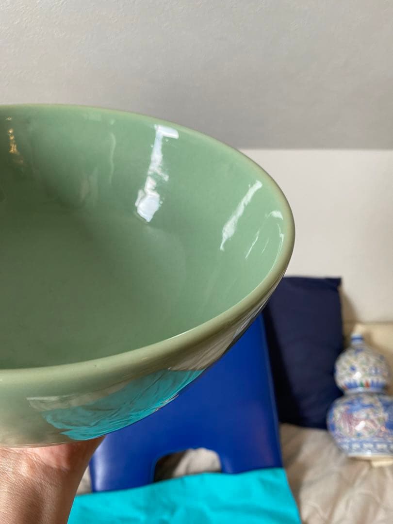 中国明時代龍泉窑深大碗箱付きサイズ高さ約13.5cm径24.5cm