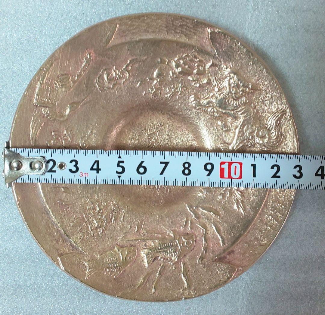 銅製茶托五客 陽咸二作 獅子魚鶴図 煎茶道具 煎茶器 銅茶托