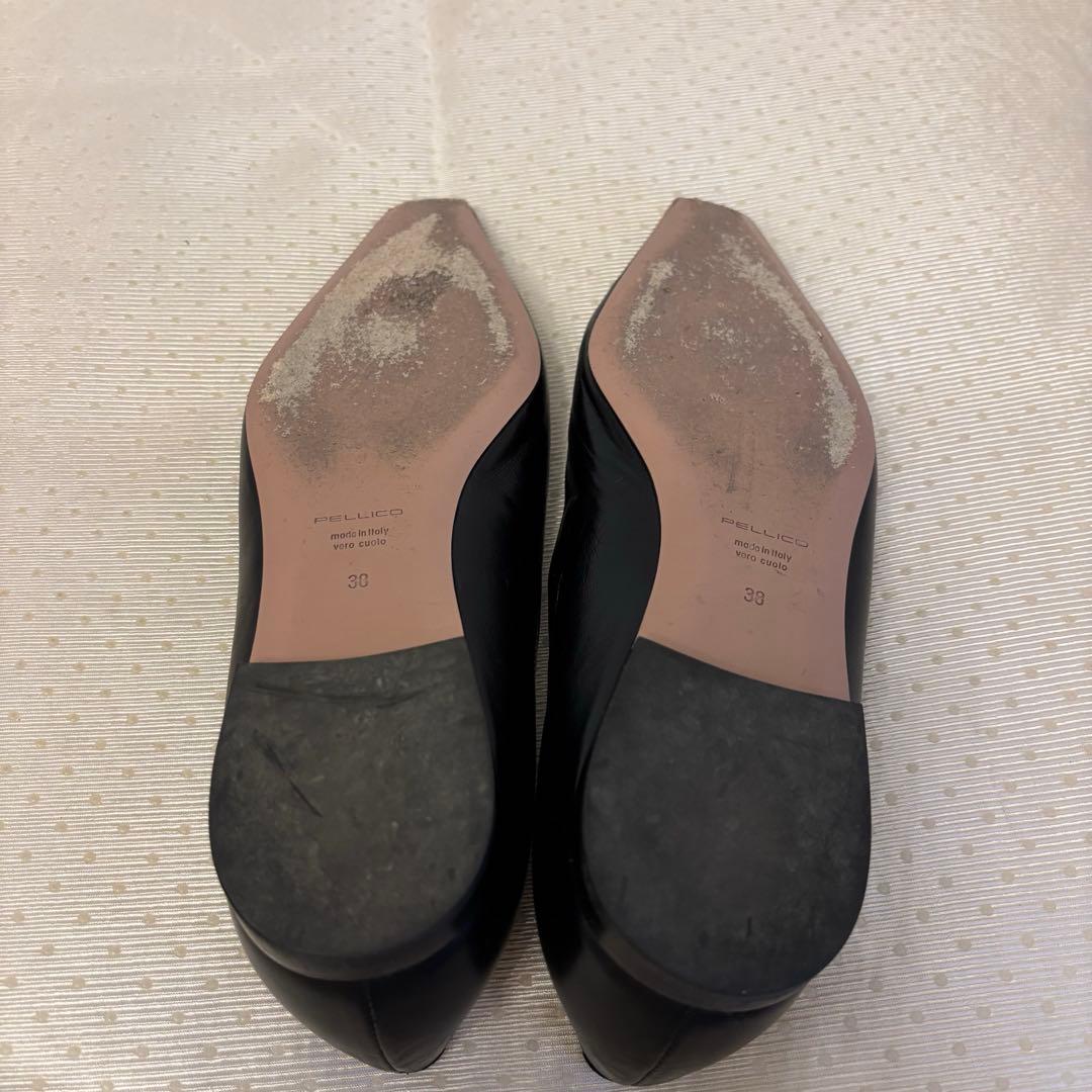 美品☆ペリーコ ダマ フラットパンプス 38 黒 レザー スクエアトゥ 革靴