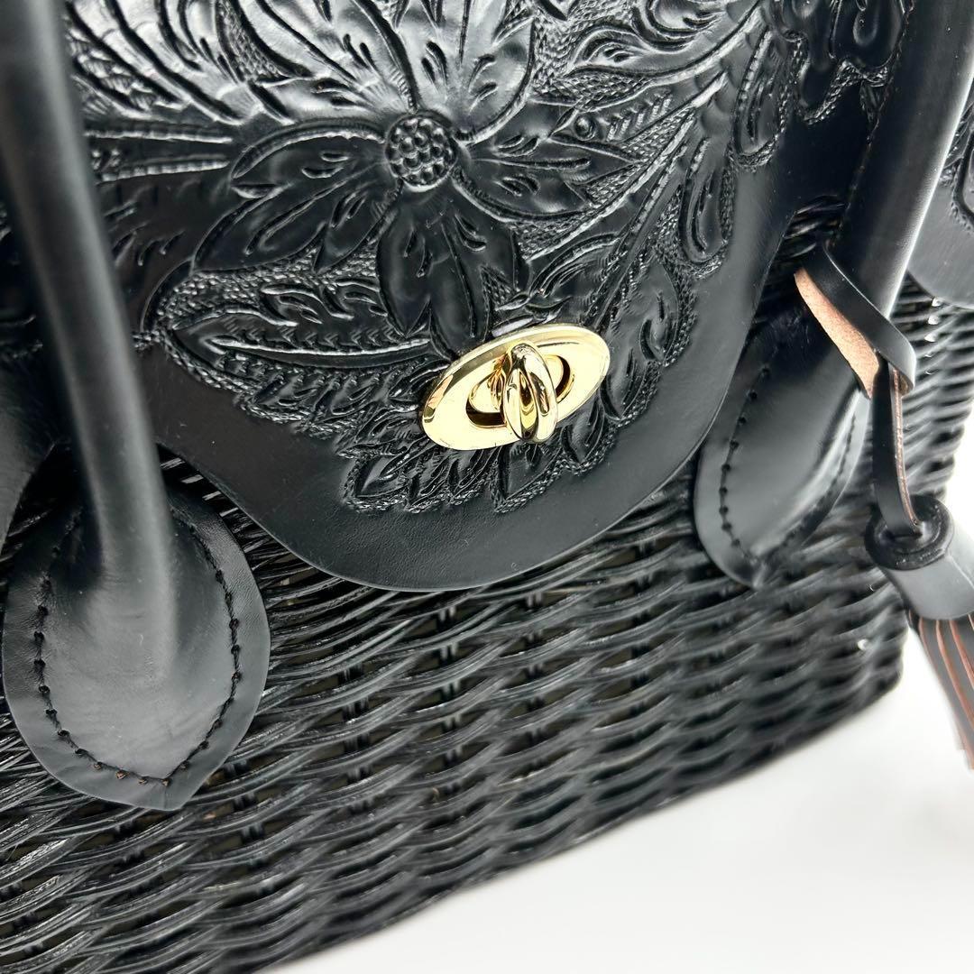 希少✨ カービングトライブス かごバック ラタン 黒 ターンロック タッセル