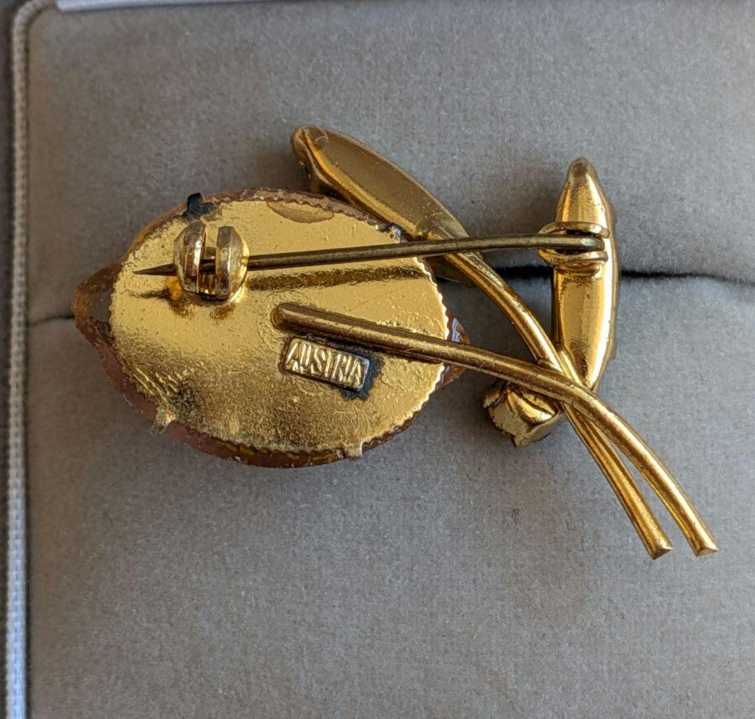 【訳あり】AUSTRIA製 フルーツガラス レモン ブローチ ヴィンテージ