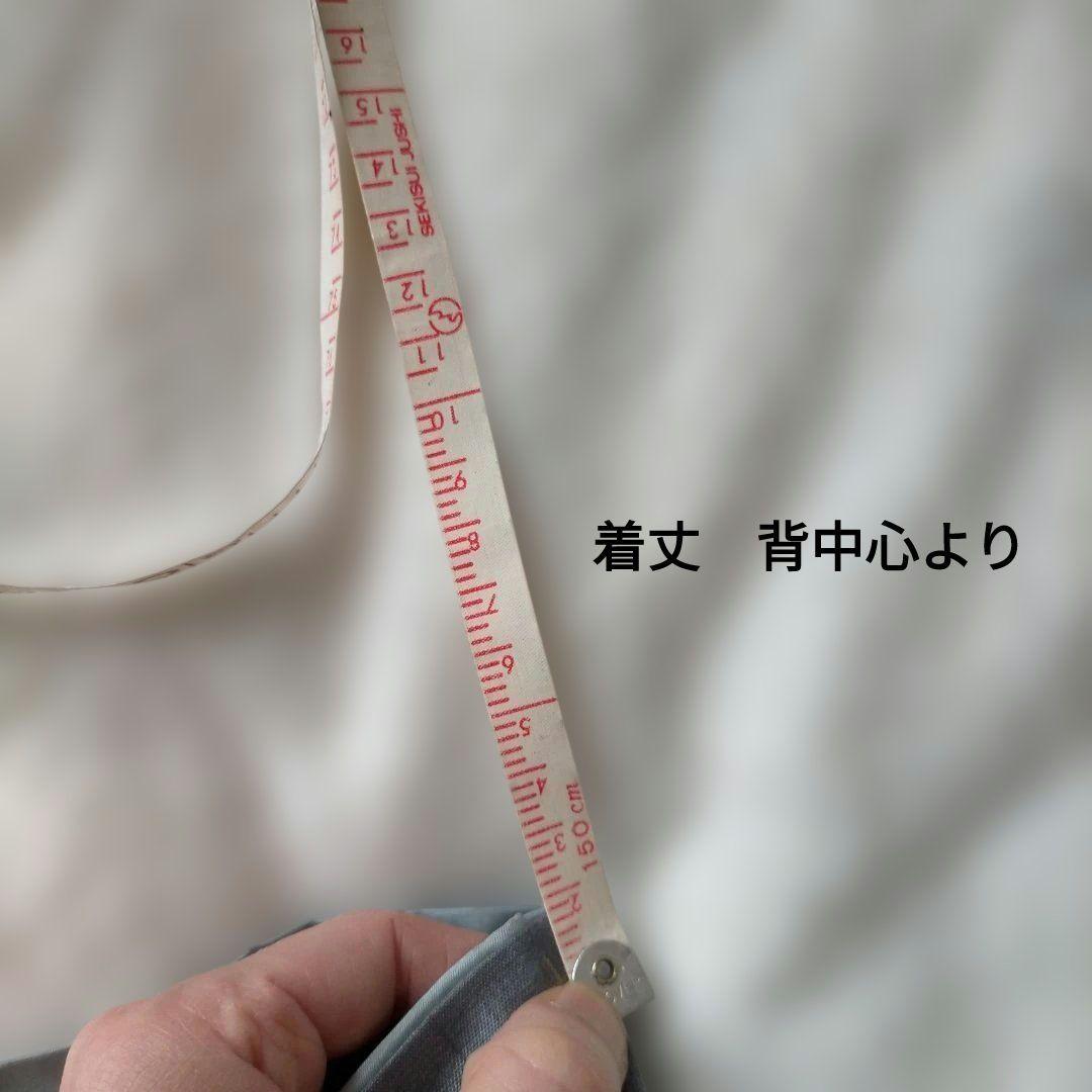 上品絞りグレー 紬着物 カラフル十字模様