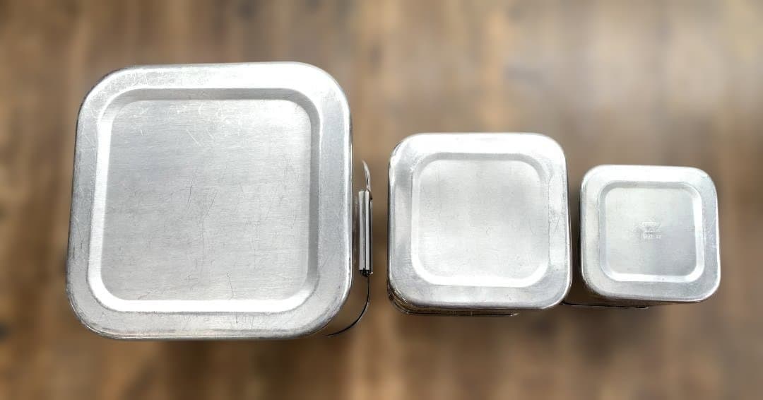 ユキワ 18-8ステンレス 角深型キッチンポット 5個セット 手・目盛・蓋付 ①