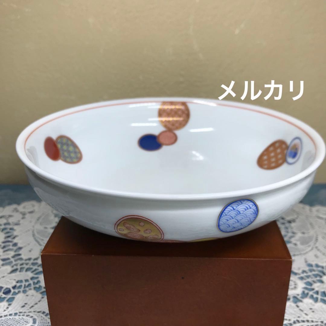 深川製磁　赤絵丸紋　銘々皿　5枚1セット(木箱入り)　＆　丸鉢　１客　ひなまつり