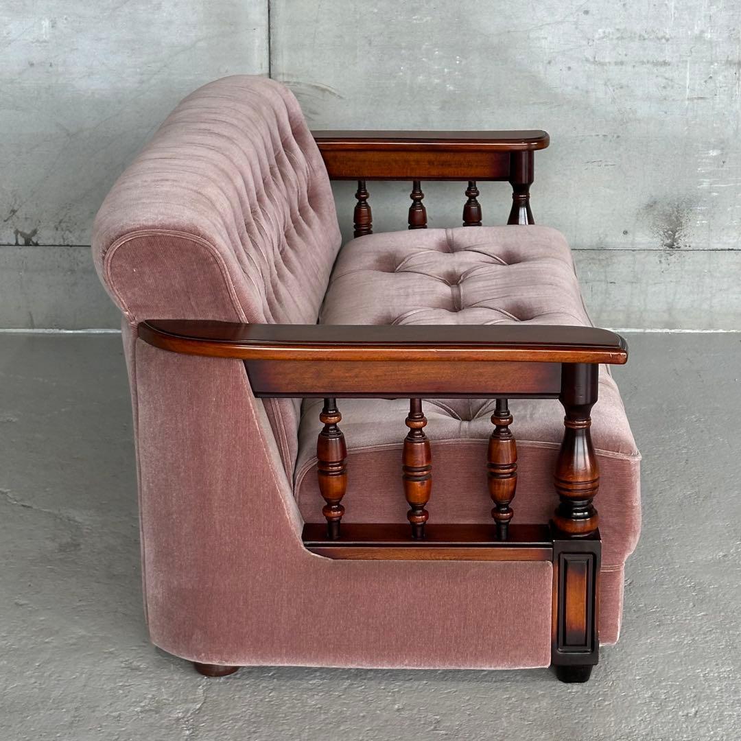 ✦80s✦ 昭和レトロ 三人掛けソファー ベロア生地 木製アーム アンティーク