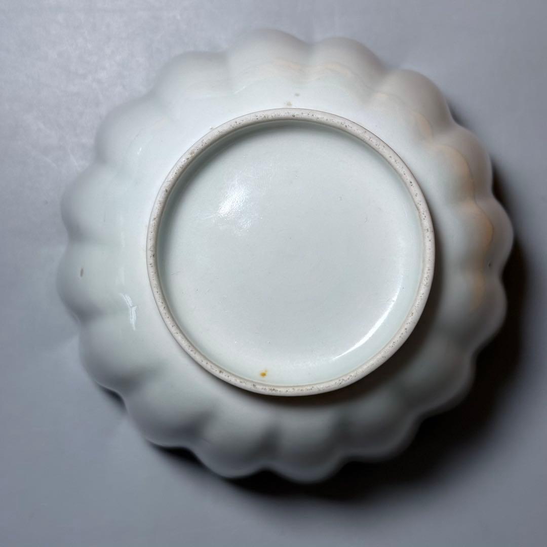 江戸中期〜後期　古伊万里　藍九谷花鳥図菊花形向付　五点　最上手　特注桐箱　共布