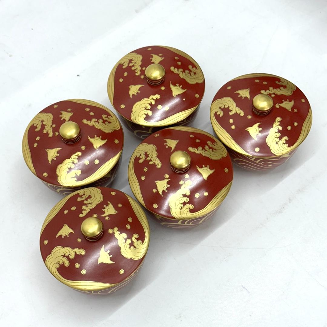 未使用保管品 京焼 清水焼 波千鳥 お茶呑み茶碗 平安 瑞昭造 蓋つき