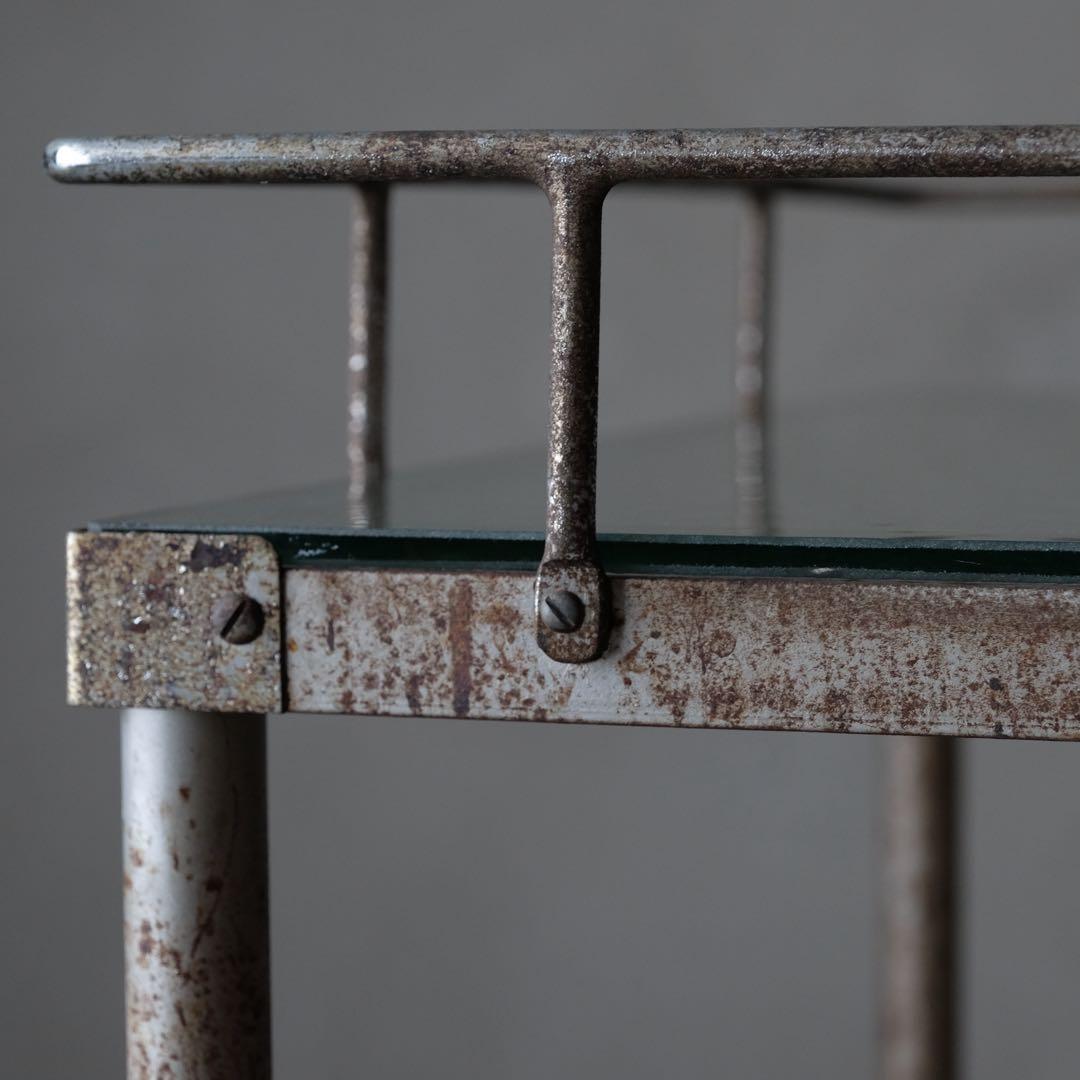 古いガラストップワゴン　棚 シェルフ 収納 古家具 古道具 アンティーク レトロ