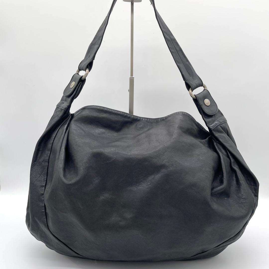 【美品】イルビゾンテ　ショルダーバッグ　ハーフムーン　ロゴ型押し　レザー　黒