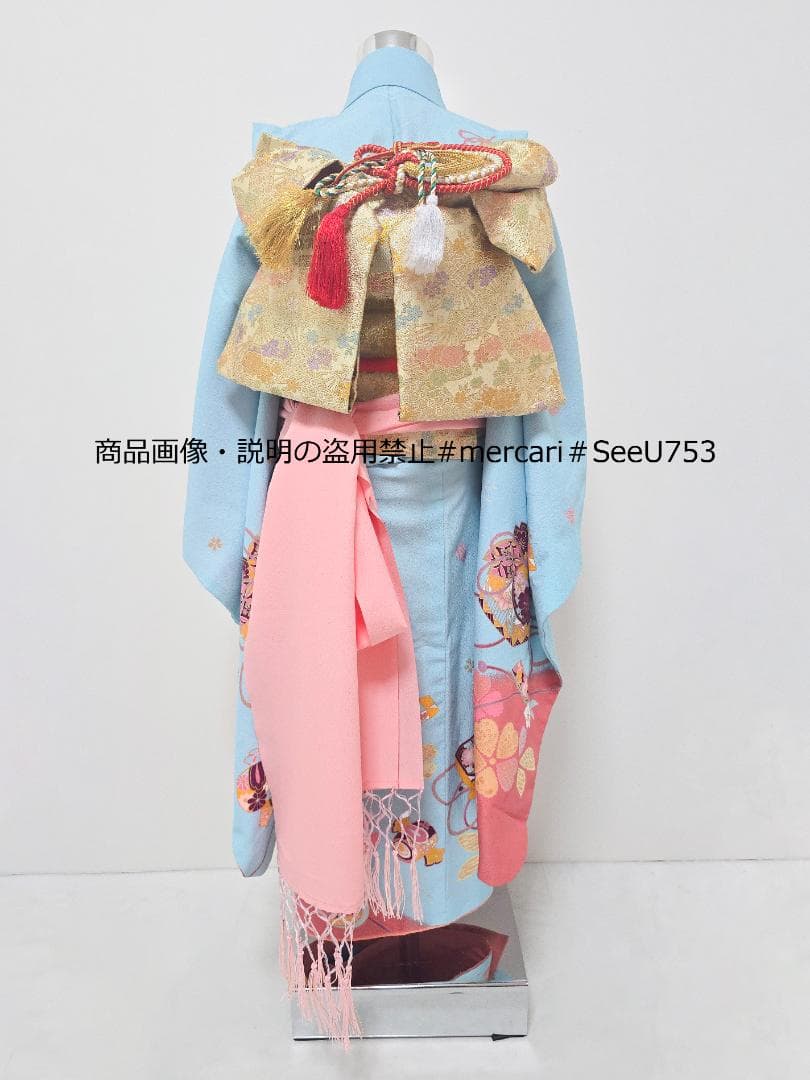 七五三　7歳　水色　着物　セット　女の子 *c86