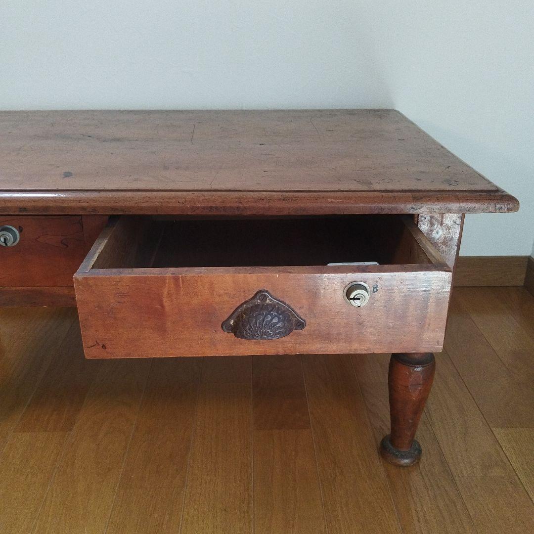 ミニ机 机 文机 デスク 引出し付き 昭和レトロ 文台　和風 木製 ろくろ脚