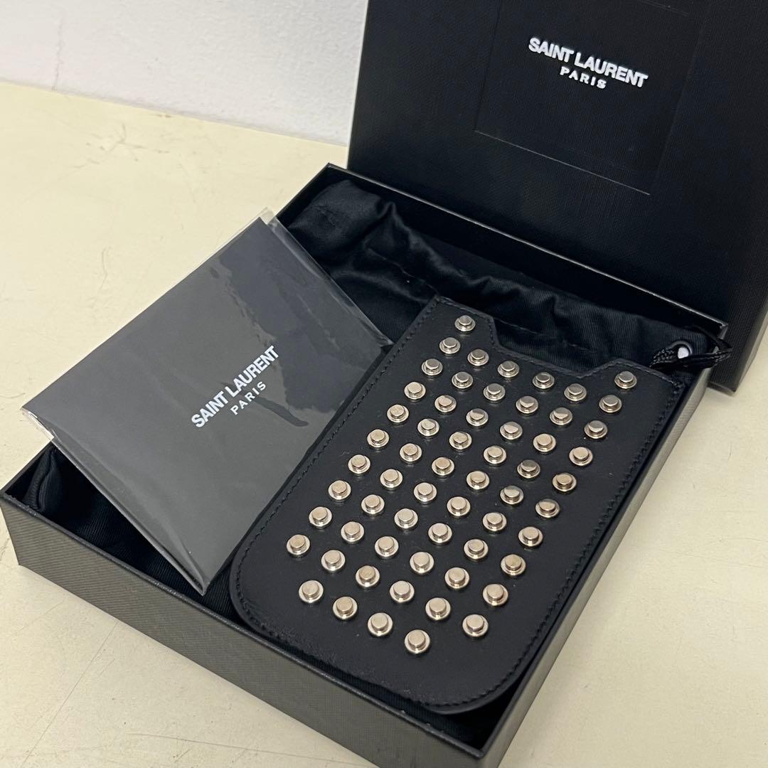 稀少 エディ期 初期 サンローラン パリ スタッズ カードケース 黒銀①