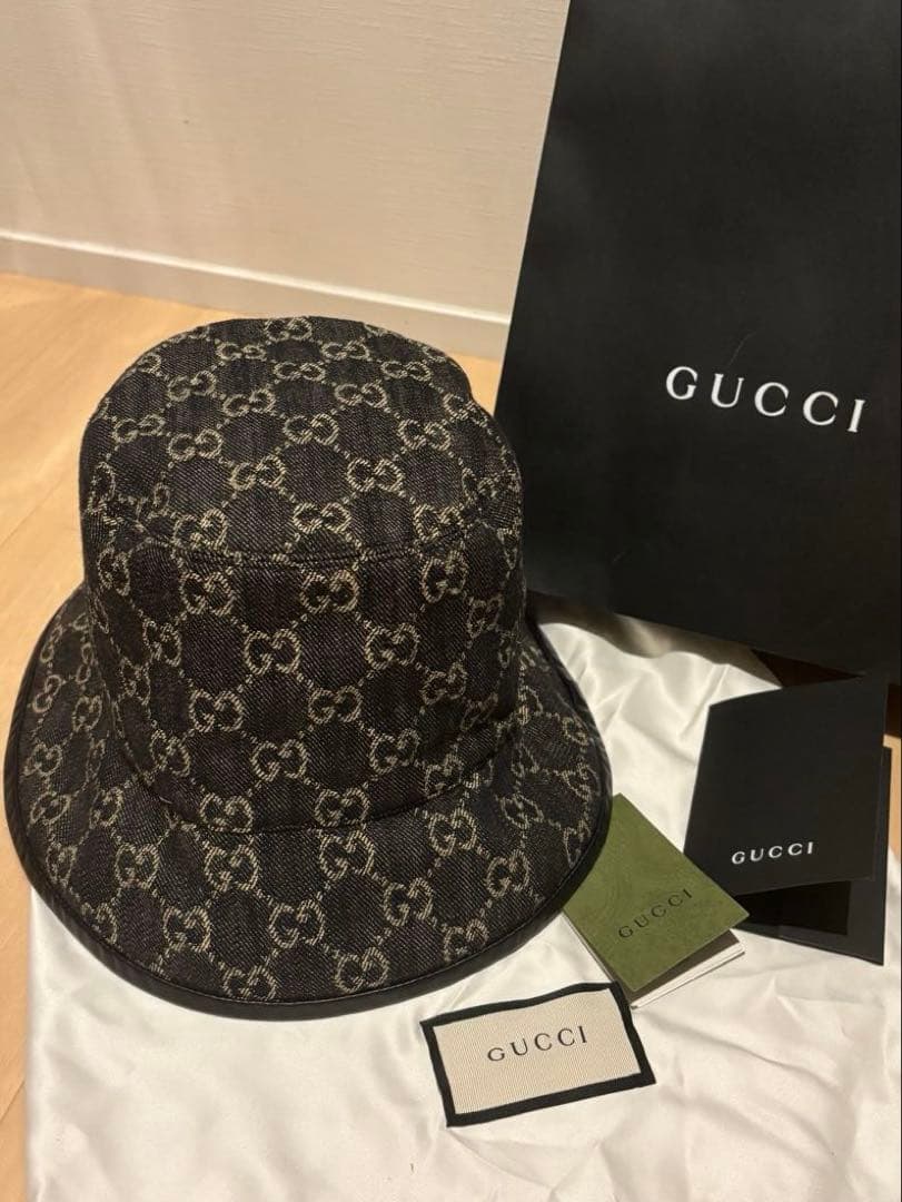 ♡ GUCCI ♡ グッチ GG ブラックデニム バケットハット 帽子