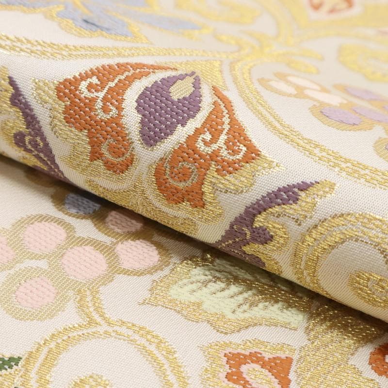 《特選豪華◆本袋帯■煌びやか葡萄唐草◆六通柄■アイボリー◆正絹着物◆FY3-4》