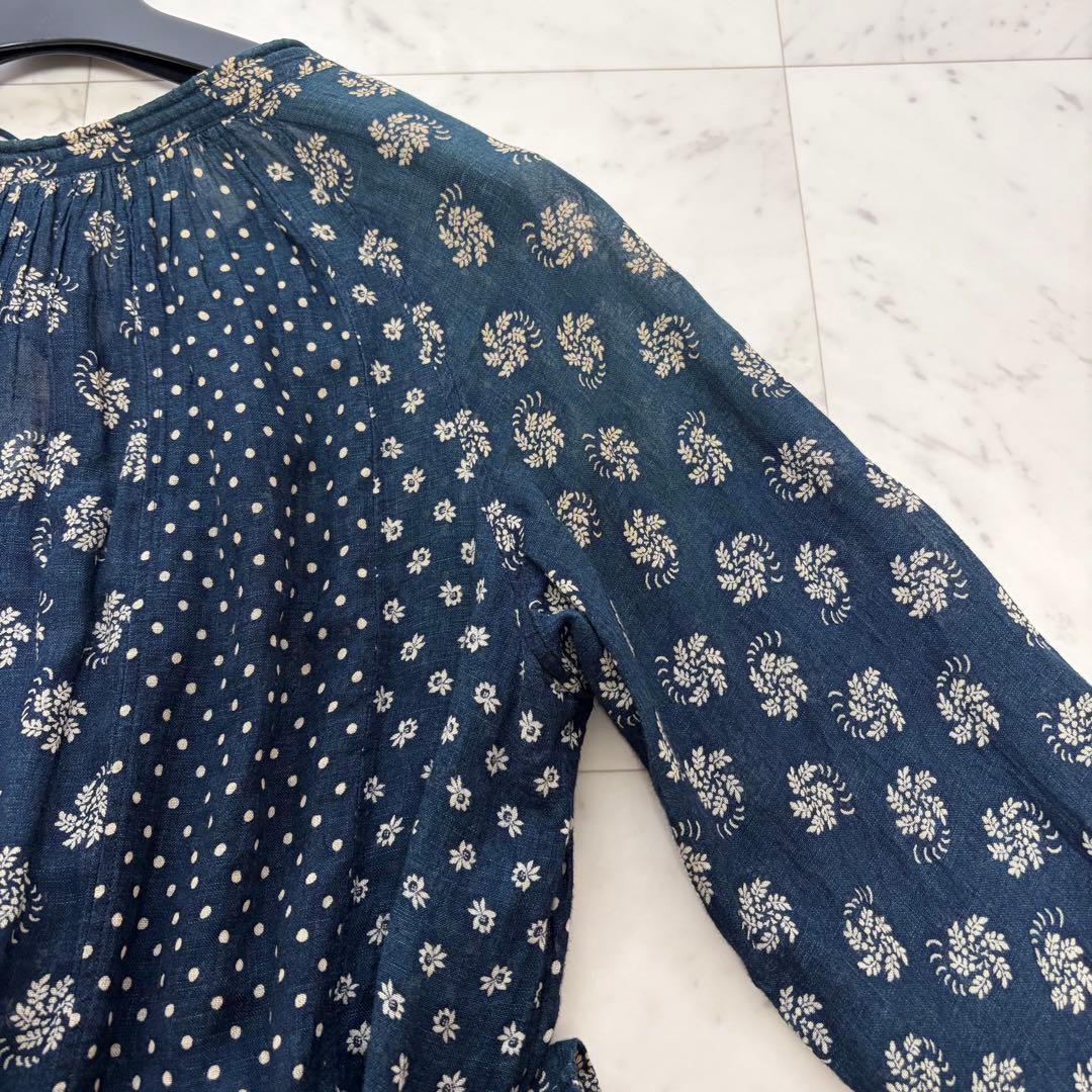 45R インディゴ 小花柄 ドット パッチワークチュニック ブラウス サイズ3