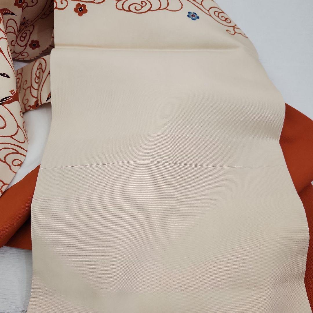 開き名古屋帯　塩瀬　染帯　九寸　紅型　雲間飛鳥文　朱色　オレンジ