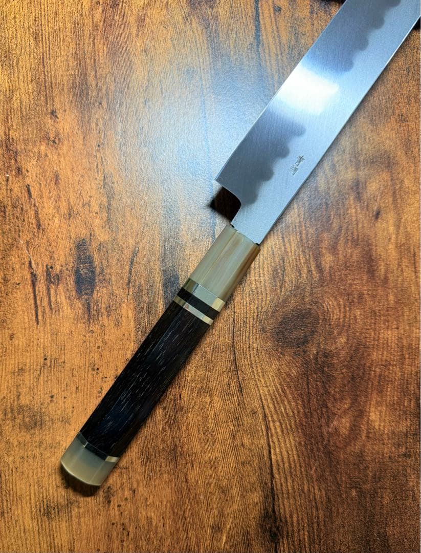 祥太郎作　刺身 柳刃　本焼　青鋼　尺一　鏡面　包丁　黒檀水牛八角柄