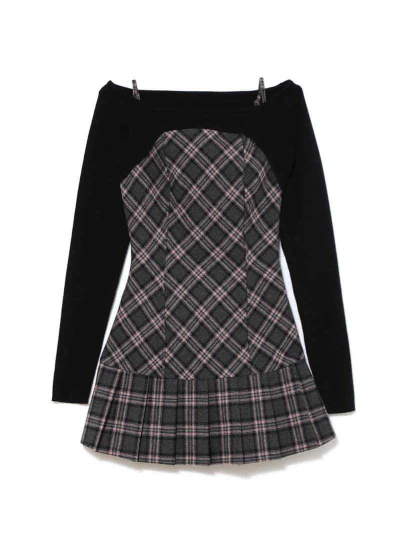 ワンピース andmary Selena check mini dress GRY gray