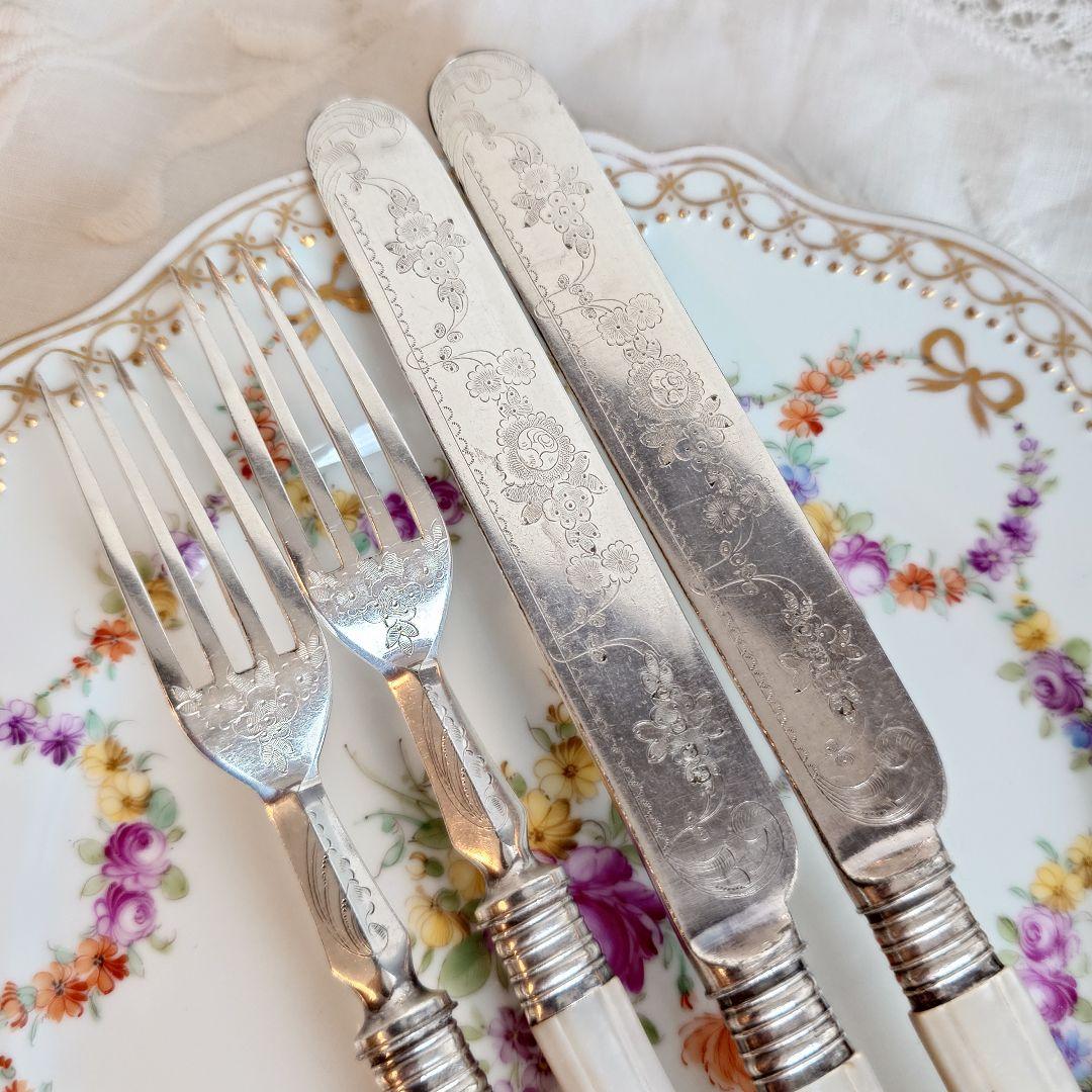 白蝶貝カトラリーセット　マザーオブパール　アンティーク　ナイフ　フォーク