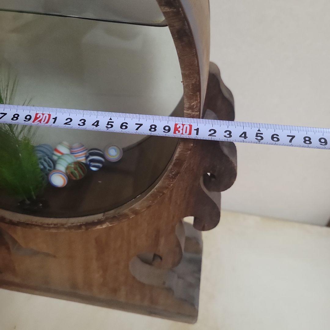 @*ー様 木製 円形金魚鉢 中型 人工水草付き