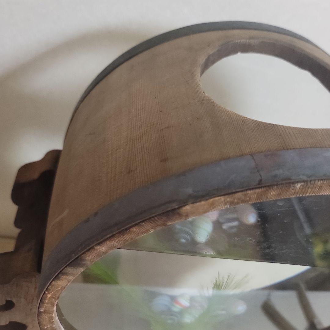 @*ー様 木製 円形金魚鉢 中型 人工水草付き