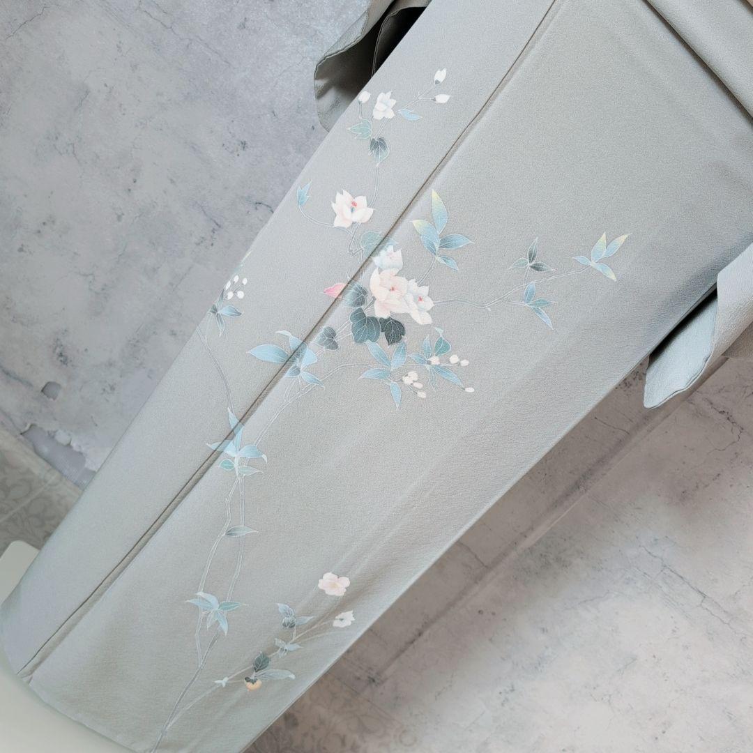 訪問着　フルセット　加賀友禅　虫食い　着物　正絹　花　祝い事　落款　E1