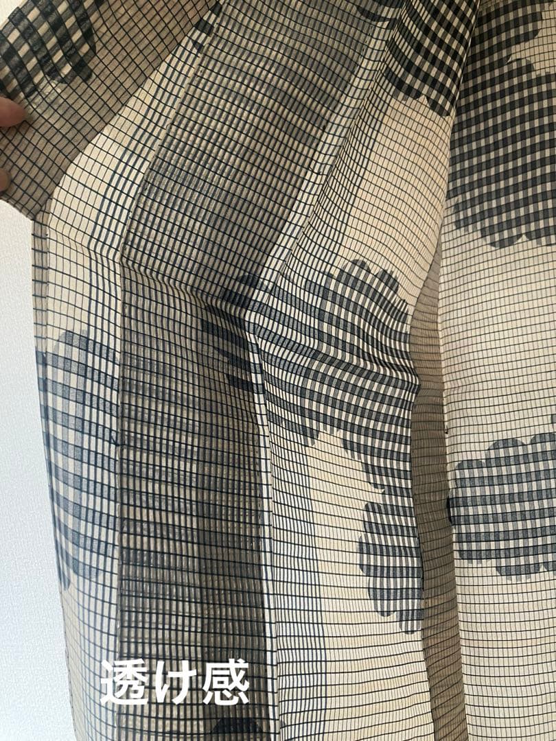【高級、越後片貝】貴重な細かなチェックの織模様、小千谷縮、時代物☆正絹 着物