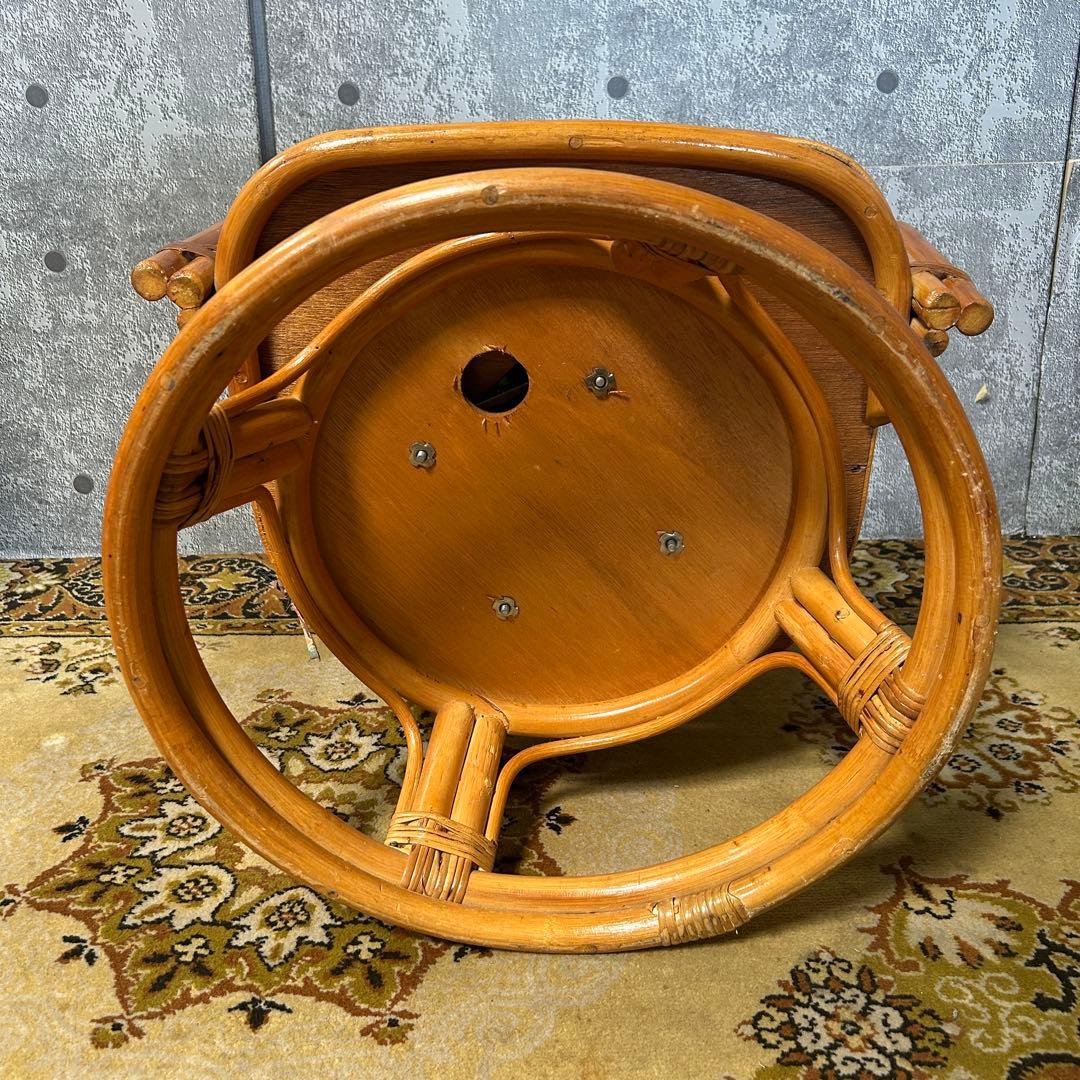 ꧁籐家具꧂回転式ラタン高座椅子&ガラステーブルセット アーム チェア クッション