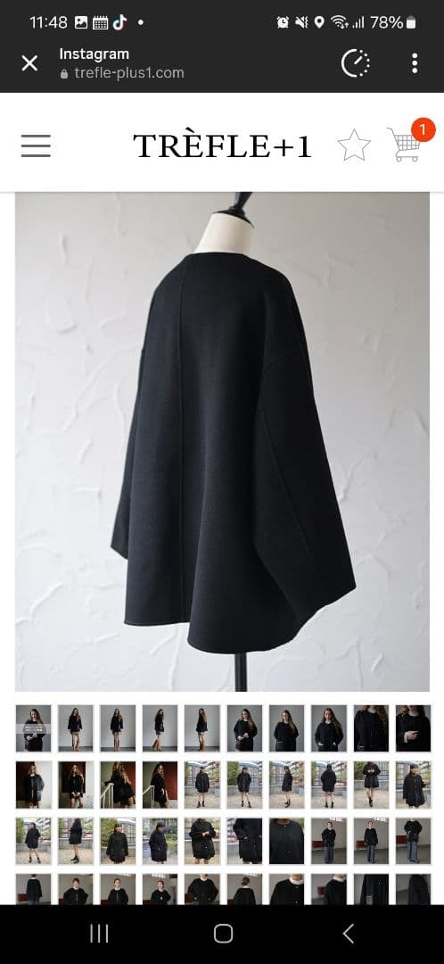 トレフルプラスワン　ダブルフェイスウールコート　ブラック