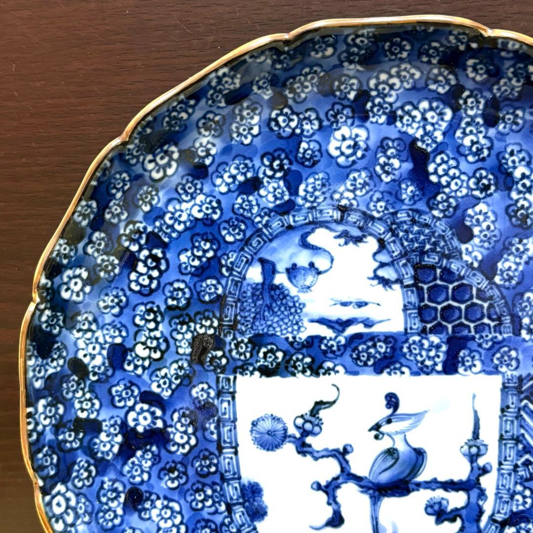 未使用保管✨清水焼 加藤利昌作 青華梅小紋鳳凰 6号皿 1枚 ✨中皿 京焼 皿