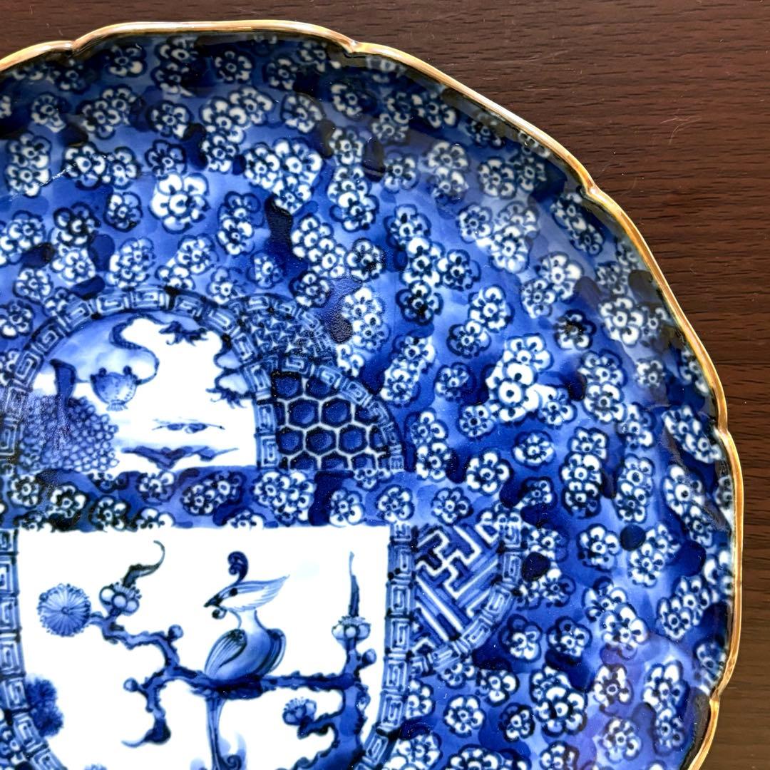 未使用保管✨清水焼 加藤利昌作 青華梅小紋鳳凰 6号皿 1枚 ✨中皿 京焼 皿