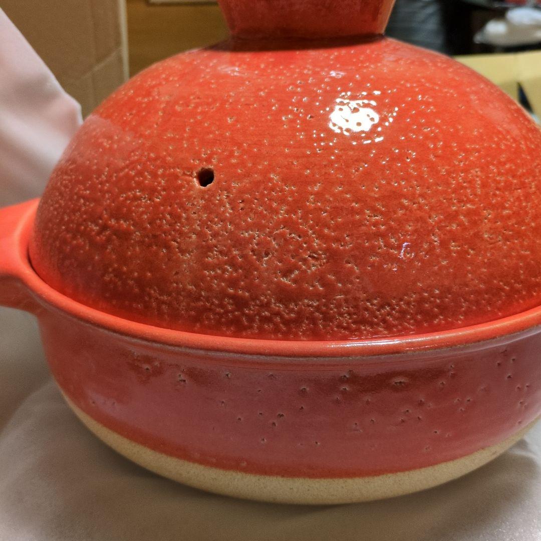 新品未使用　慎之介鍋　オレンジ　土鍋 伊賀焼　長谷園　取扱説明書付き
