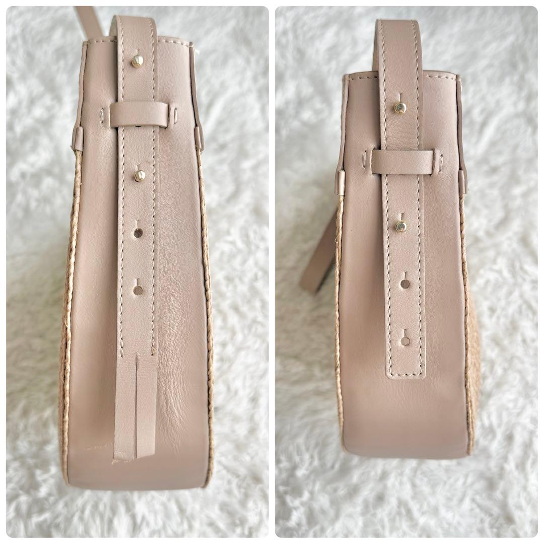 【希少&極美品】ヘレンカミンスキー ラフィア かごバッグ レザー 半月