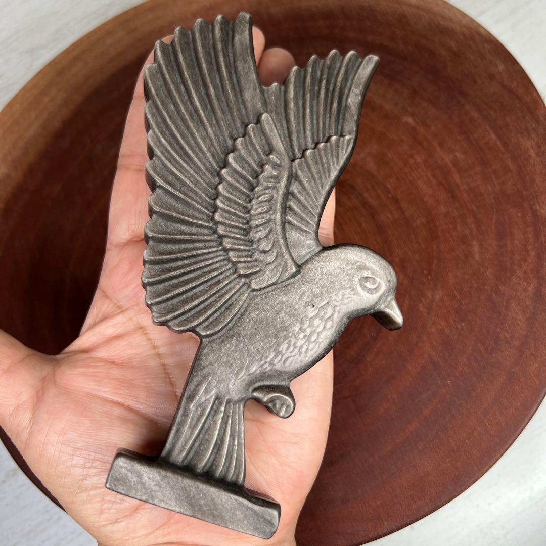 天然石　羽ばたく鳥　シルバーオブシディアン　14cm ミネラルタッグ付き