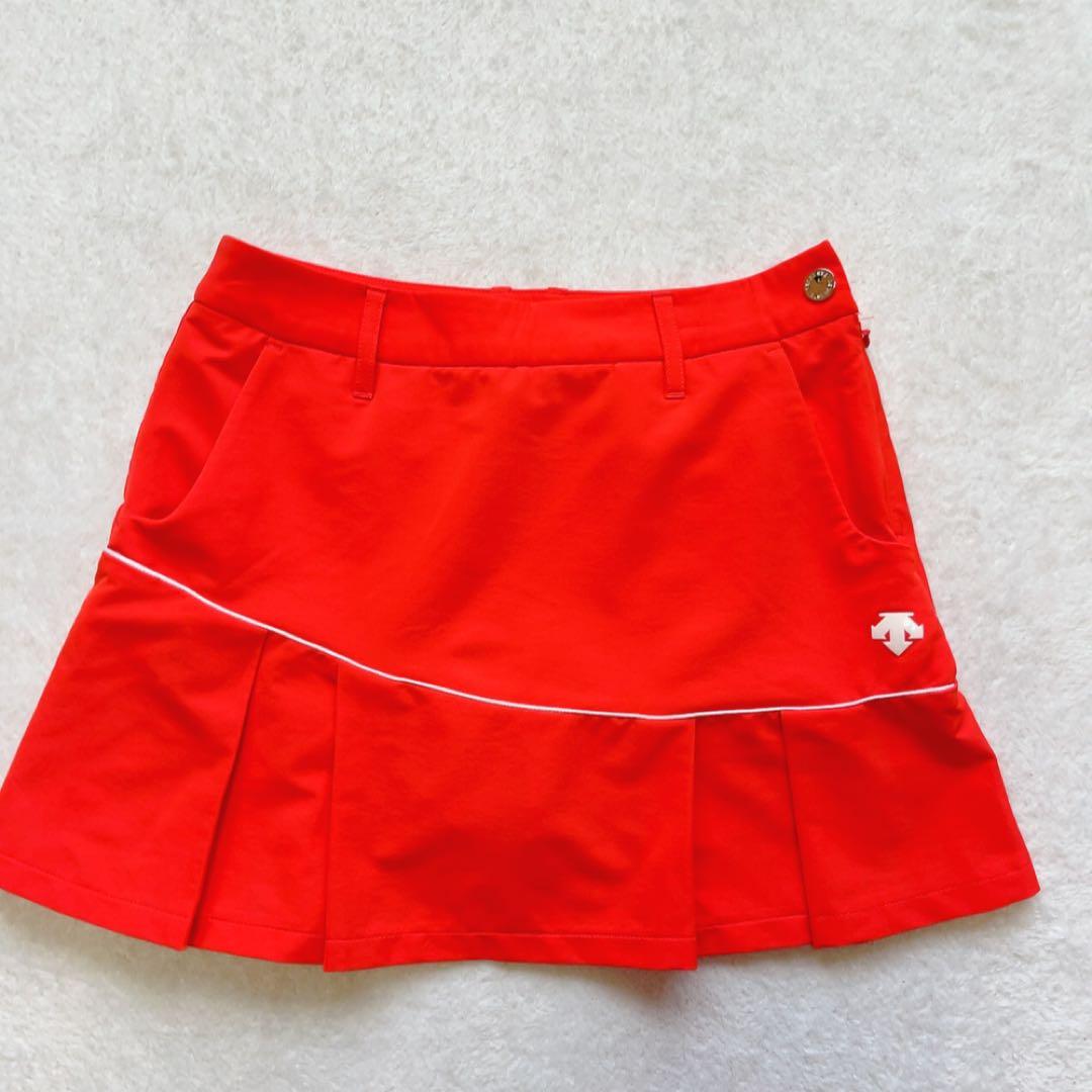 極美品　近年　デサントゴルフ　セットアップ　プリーツ　スカート　オレンジ