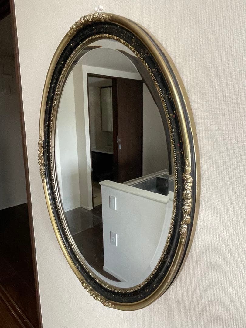 アンティーク 英国調 オーバル型 壁掛け鏡 ウォールミラー レトロ