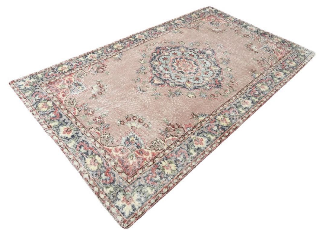 トルコヴィンテージラグ　モーブピンク　214 ×125 フラワー　メダリオン