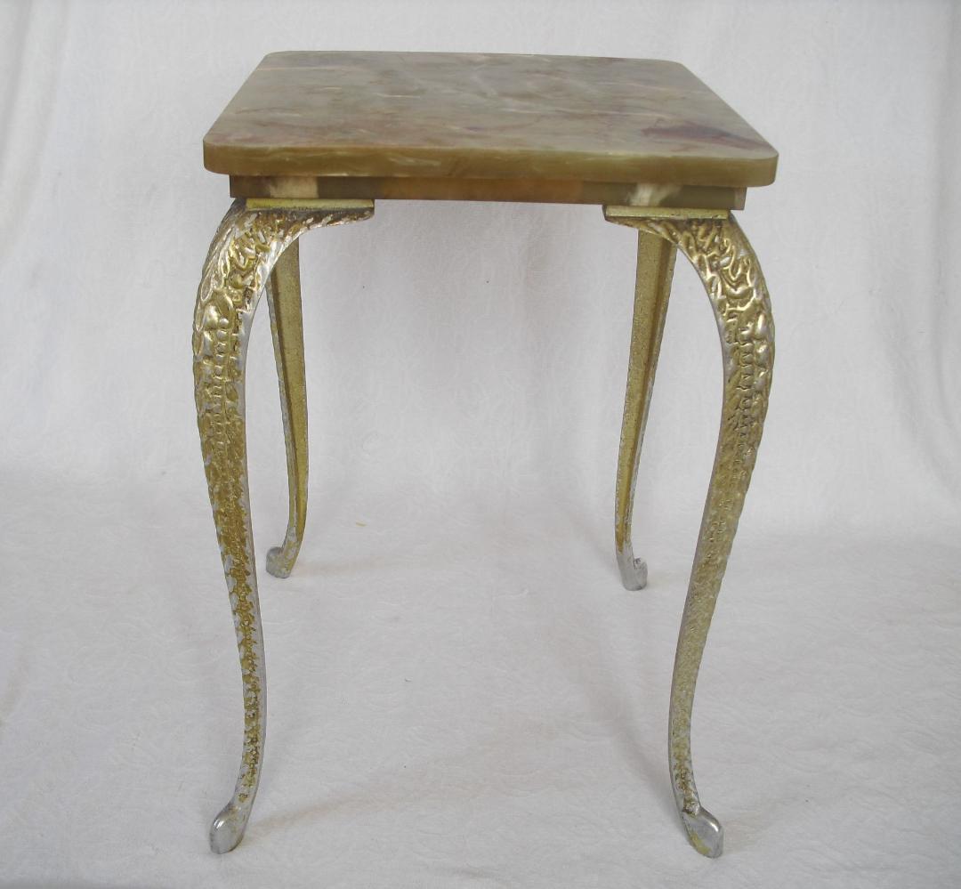 アンティーク サイドテーブル☆大理石風セルロイド天板 猫脚 花台/コレクション台