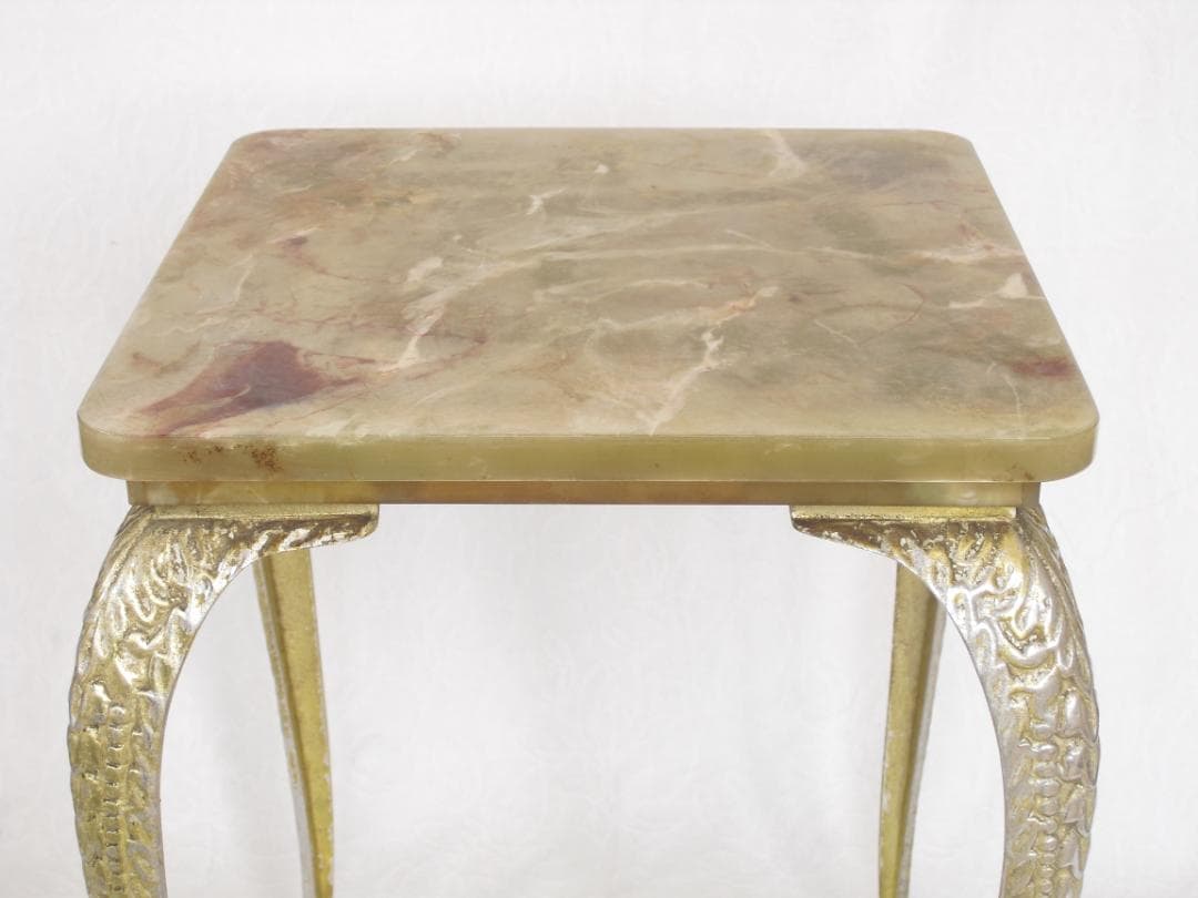 アンティーク サイドテーブル☆大理石風セルロイド天板 猫脚 花台/コレクション台