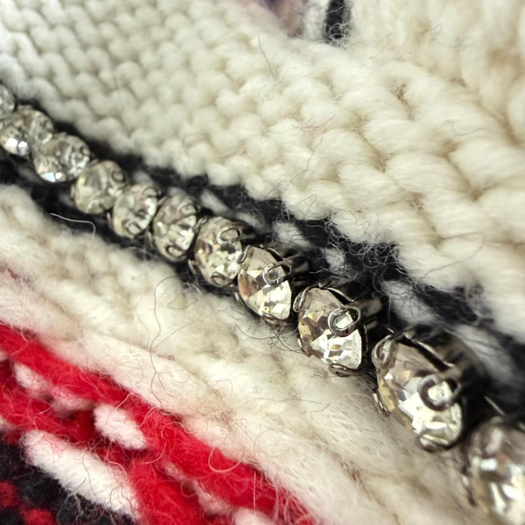 美品　N°21　モヘヤ混　フェアアイル　ビジュー　ショールカラー　カーディガン